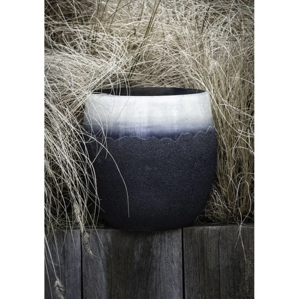 Pomax Cache-pots-ROCK - pot à fleurs - verre - DIA 30 x H 30 cm - noir/argent