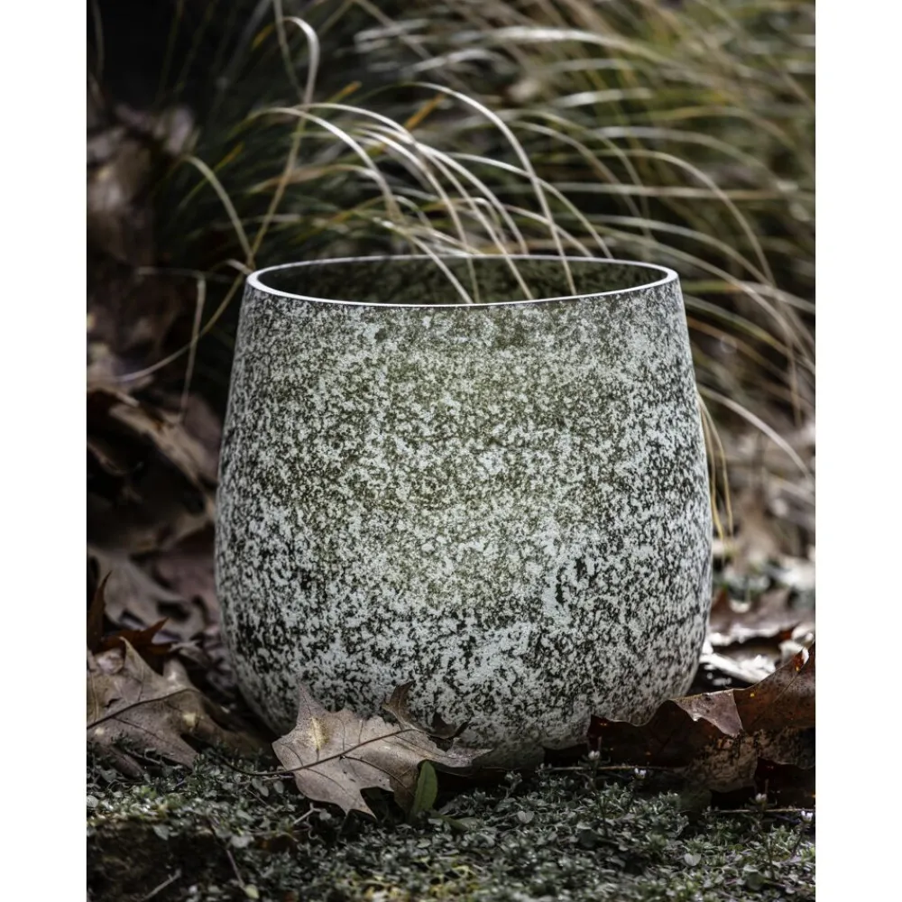 Pomax Cache-pots-ROCK - pot à fleurs - verre - DIA 25 x H 25 cm - gris