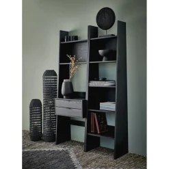 Pomax Lampadaires-ROTA - lampadaire - rotin / bois - DIA 22 x H 70 cm - noir