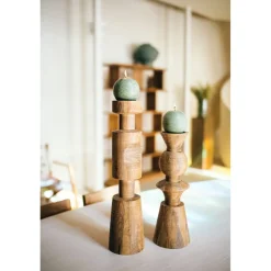 Pomax Chandeliers-ROTELLO - bougeoir - bois de mangier - DIA 13,5 x H 40 cm - naturel