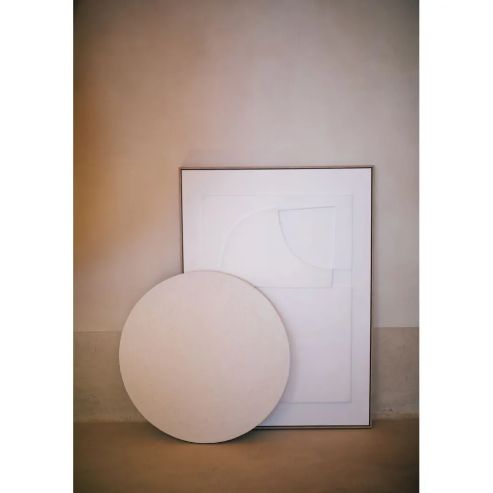 Pomax Tableau / Déco Murale-SALERNO - toile - polyester / mdf - DIA 90 x W 4 cm - blanc cassé