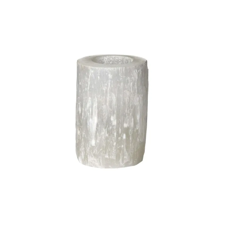 Pomax Photophores / T-lights-SELENA - photophore - selenite - DIA 8 x H 12 cm - blanc