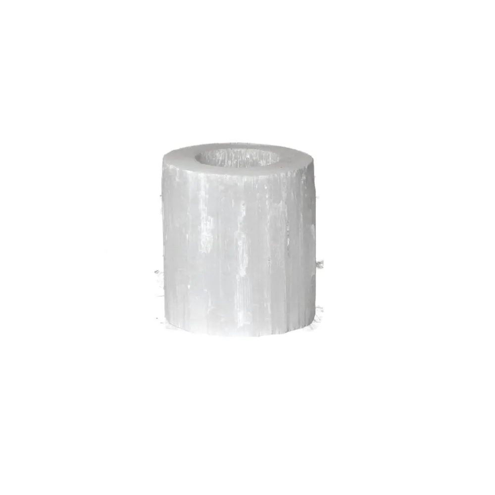 Pomax Photophores / T-lights-SELENA - photophore - selenite - DIA 7 x H 8 cm - blanc