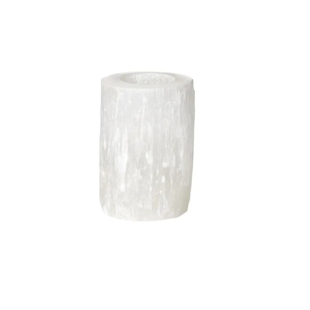 Pomax Photophores / T-lights-SELENA - photophore - selenite - DIA 8 x H 12 cm - blanc