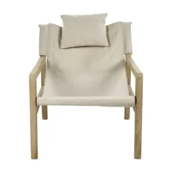 Pomax Canapés-SIESTA - chaise - bois de mangier / coton - L 64 x W 76 x H 69 cm - naturel
