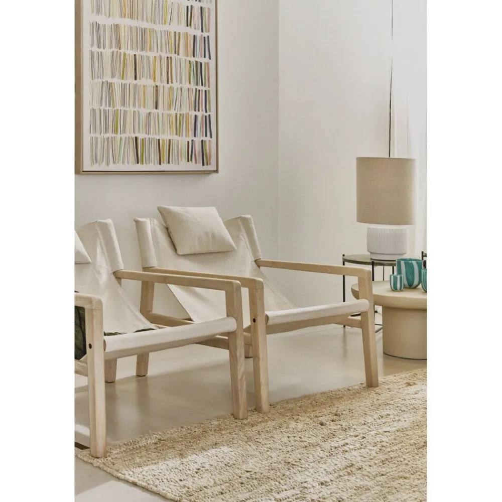 Pomax Canapés-SIESTA - chaise - bois de mangier / coton - L 64 x W 76 x H 69 cm - naturel