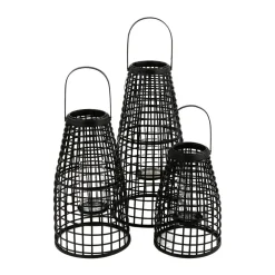 Pomax Lanternes-SKAGEN - set/3 lanternes - bambou / métal - DIA 27/30/33 x H 40/53/67 cm - noir