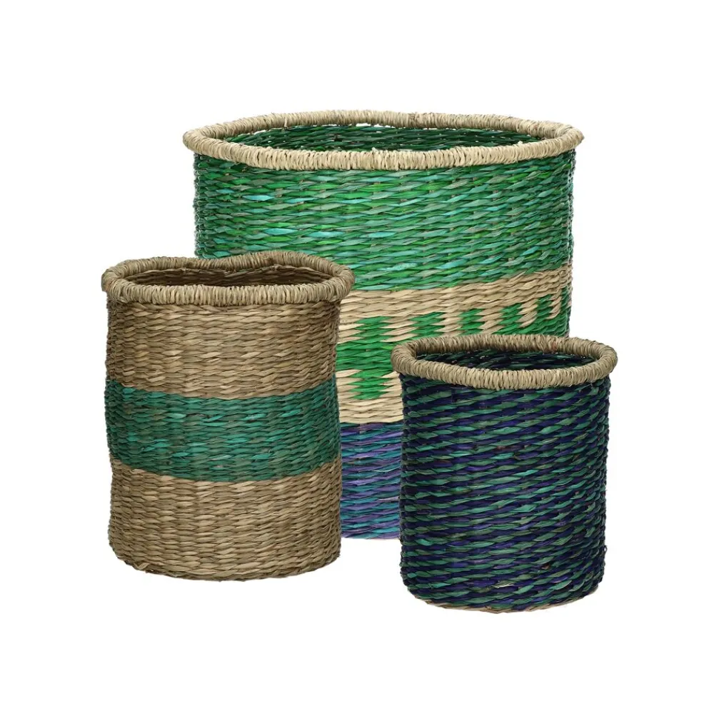 Pomax Bols & Paniers-SUMBAWA - set/3 paniers - jonc de mer - DIA 15/20/30 x H 17/22/27 cm - mix de couleurs