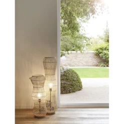 Pomax Lampadaires-SURYA - lampadaire - rotin / bois - DIA 25 x H 100 cm - blanc
