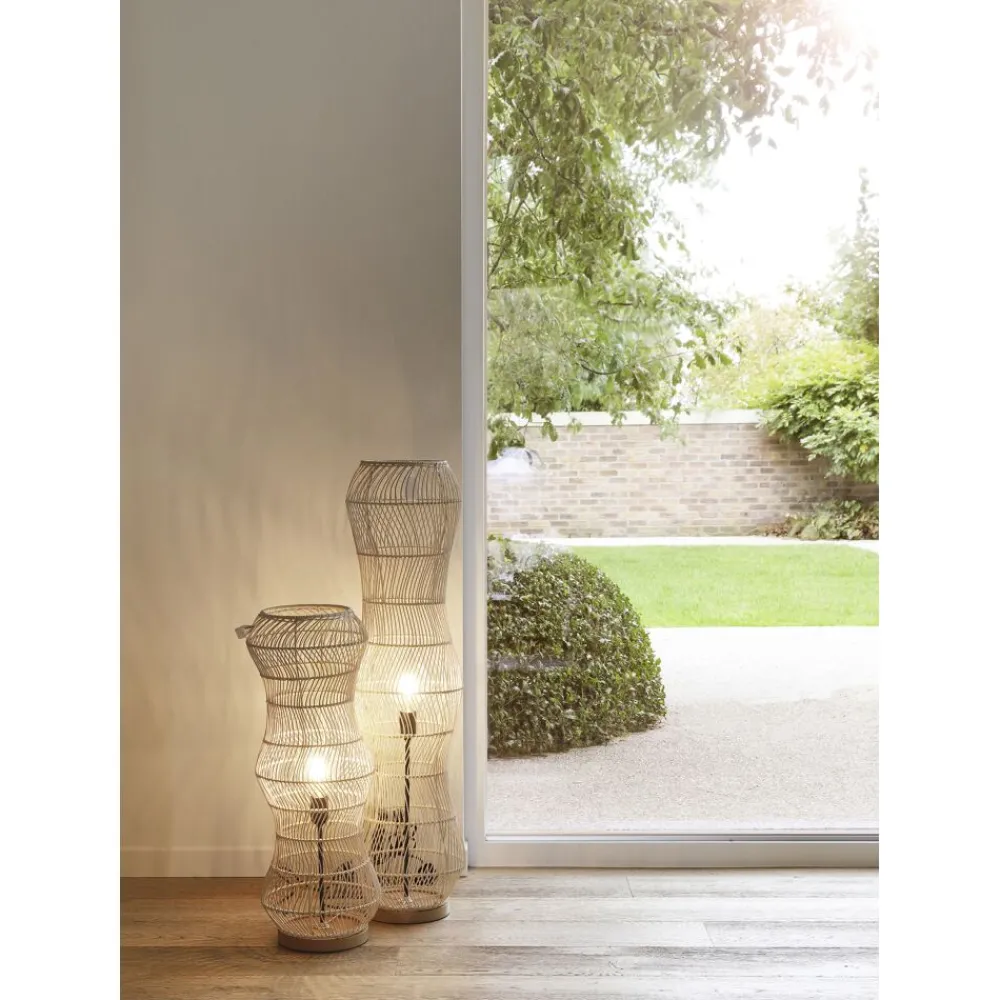 Pomax Lampadaires-SURYA - lampadaire - rotin / bois - DIA 25 x H 100 cm - blanc