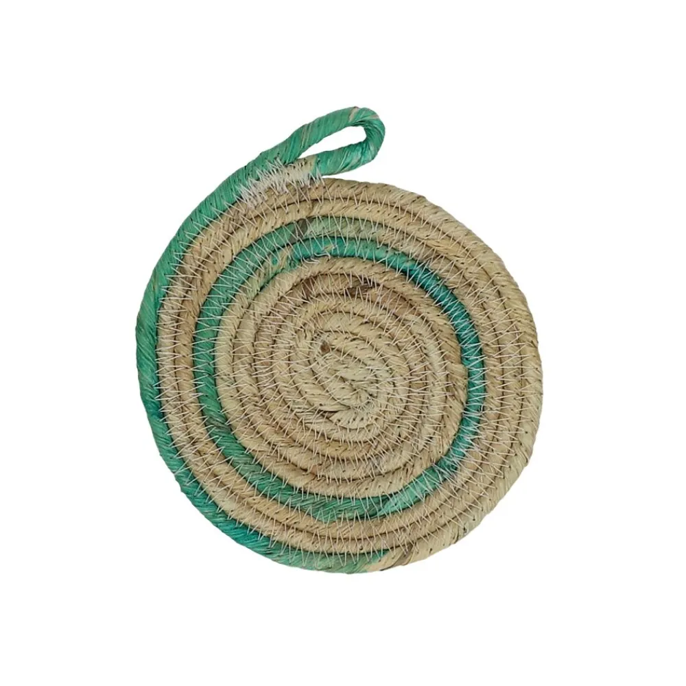 Pomax Accessoires-SWIRL - set/4 dessous de verre - jute - DIA 11 cm - aqua