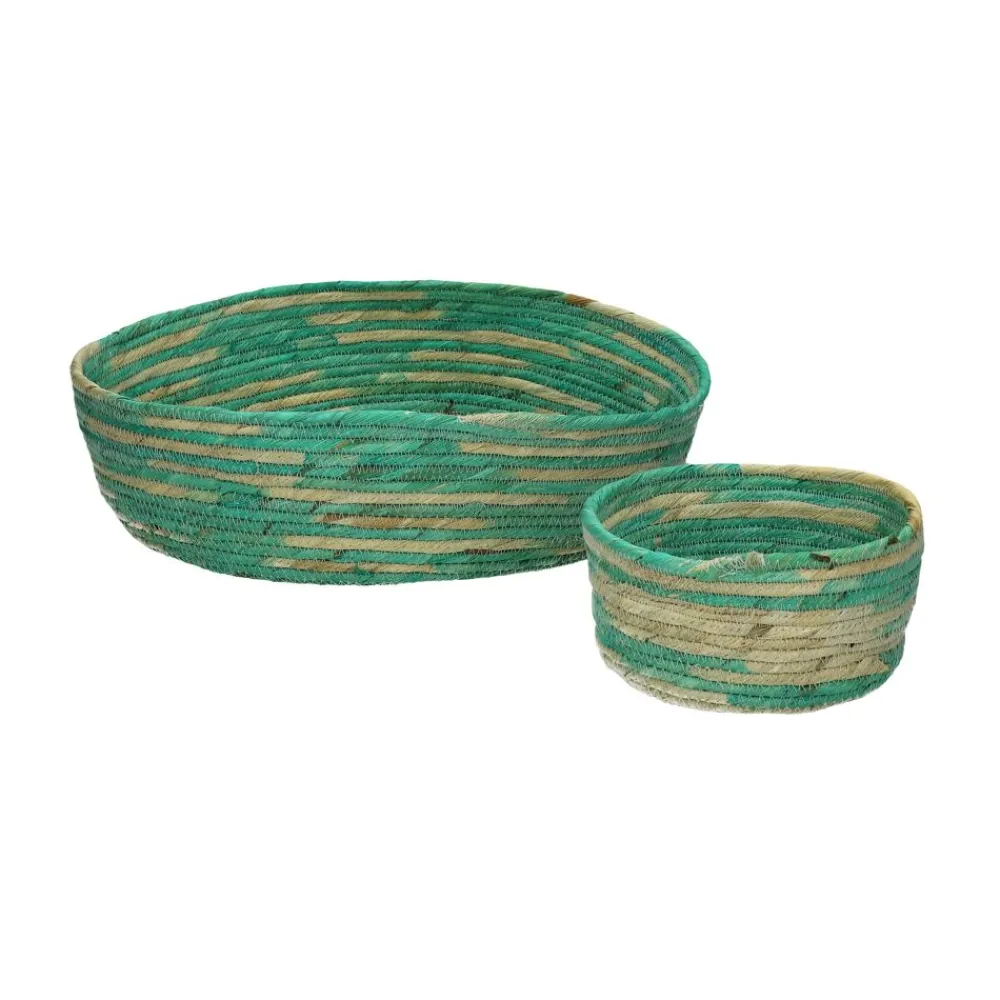 Pomax Paniers À Pain, Couverts Et Serviettes-SWIRL - set/2 paniers - jute - DIA 15/32 x H 8/10 cm - aqua