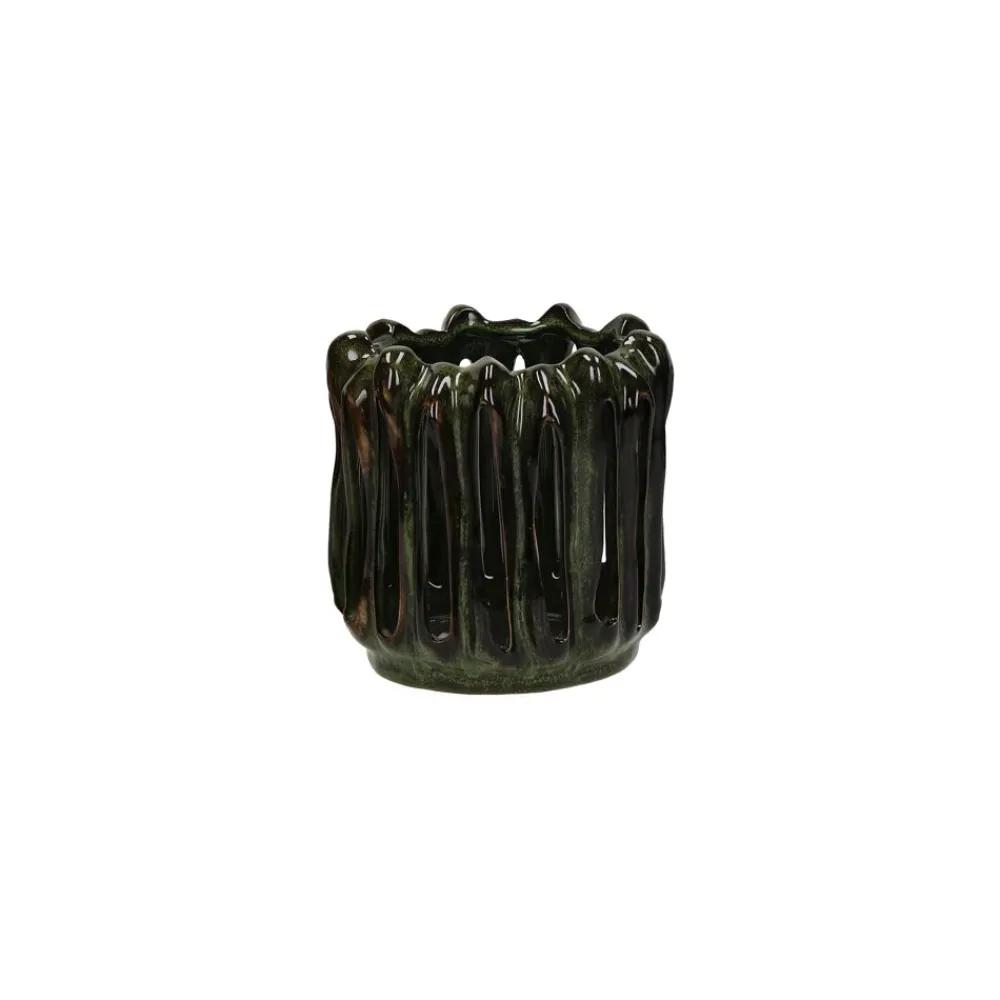 Pomax Photophores / T-lights-TERRA - photophore - grès - DIA 17 x H 16,5 cm - vert