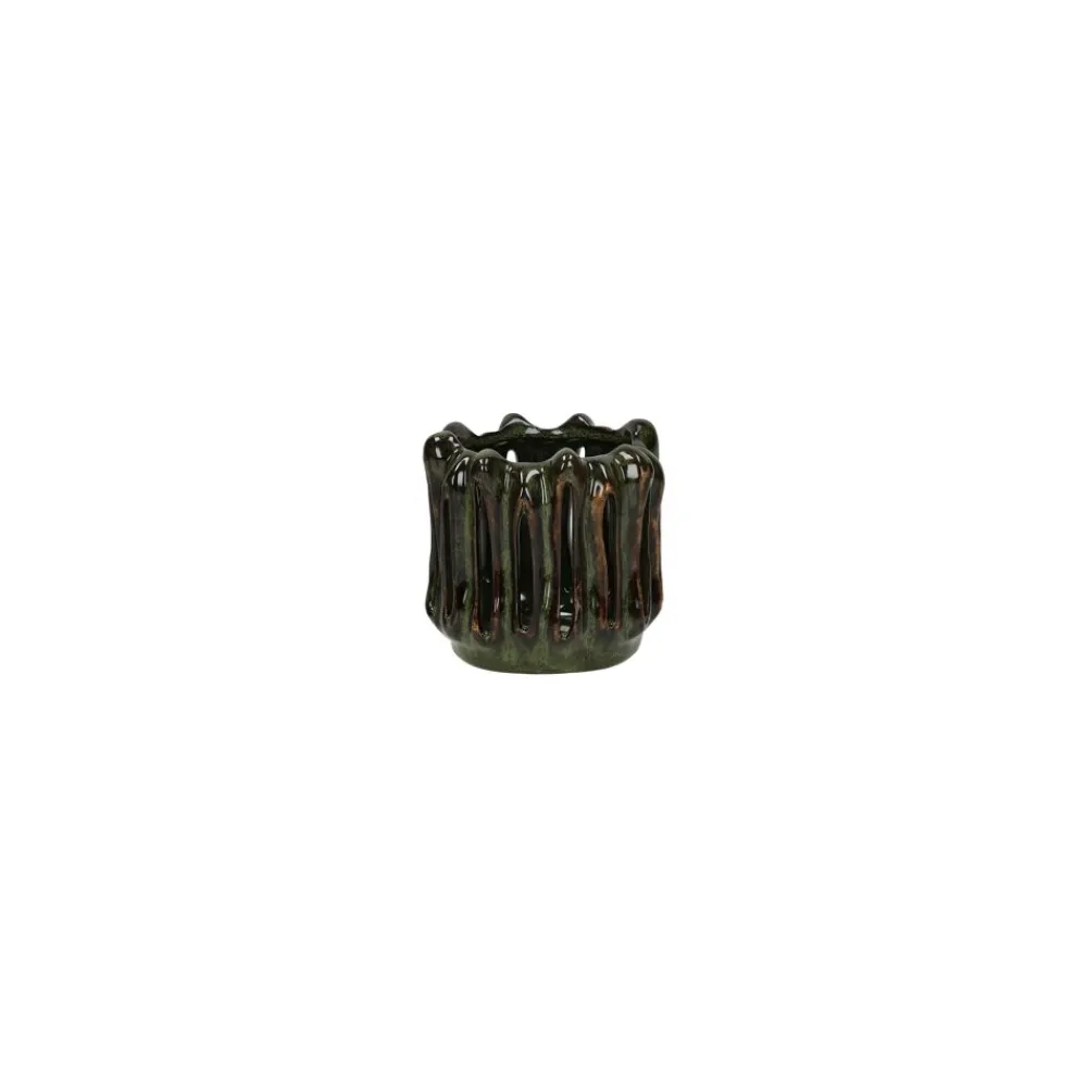 Pomax Photophores / T-lights-TERRA - photophore - grès - DIA 10 x H 9 cm - vert
