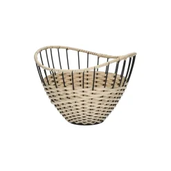 Pomax Bols & Paniers-TRIX - corbeille - métal / rotin - DIA 24,5 x H 18 cm - naturel/noir