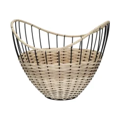 Pomax Bols & Paniers-TRIX - corbeille - métal / rotin - DIA 30 x H 24 cm - naturel/noir