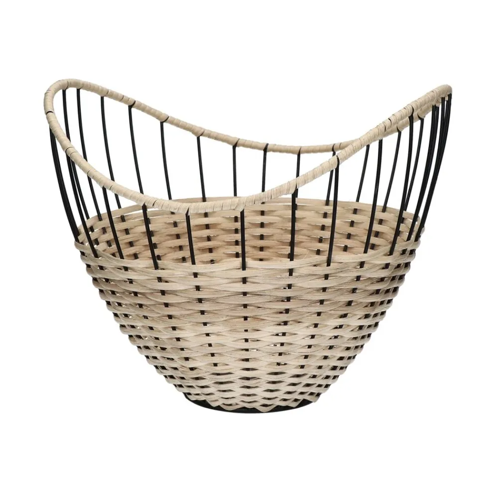 Pomax Bols & Paniers-TRIX - corbeille - métal / rotin - DIA 30 x H 24 cm - naturel/noir