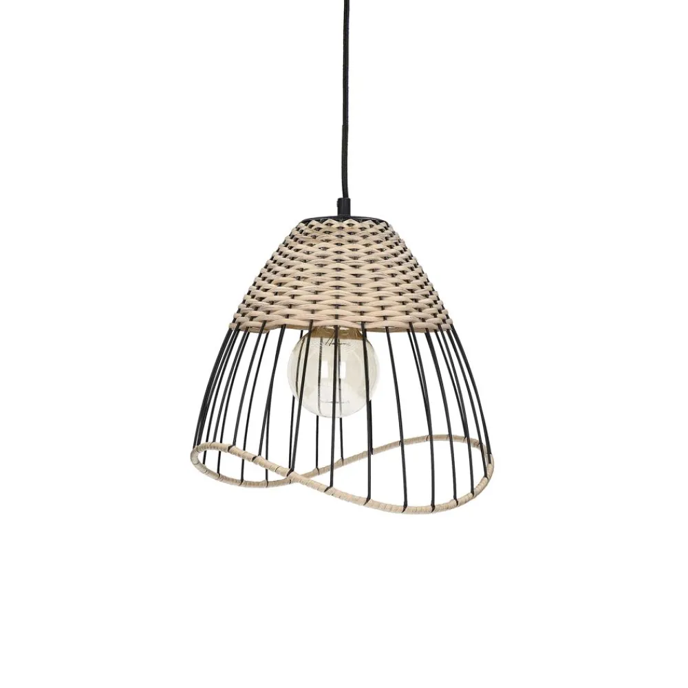 Pomax Suspensions-TRIX - lampe suspendue - métal / rotin - DIA 30 x H 28 - naturel/noir