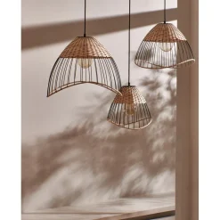 Pomax Suspensions-TRIX - lampe suspendue - métal / rotin - DIA 42 x H 28 cm - naturel/noir