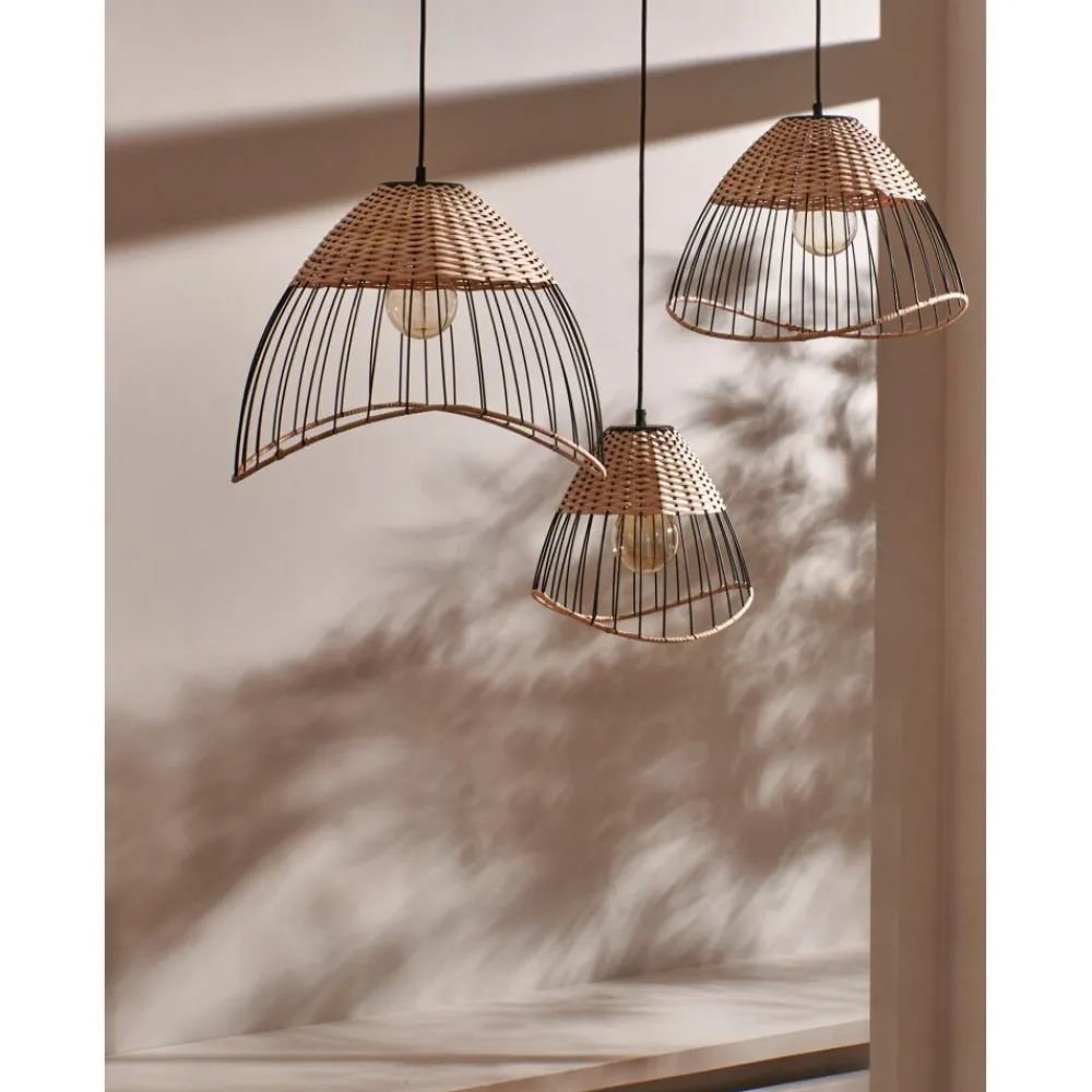 Pomax Suspensions-TRIX - lampe suspendue - métal / rotin - DIA 42 x H 28 cm - naturel/noir