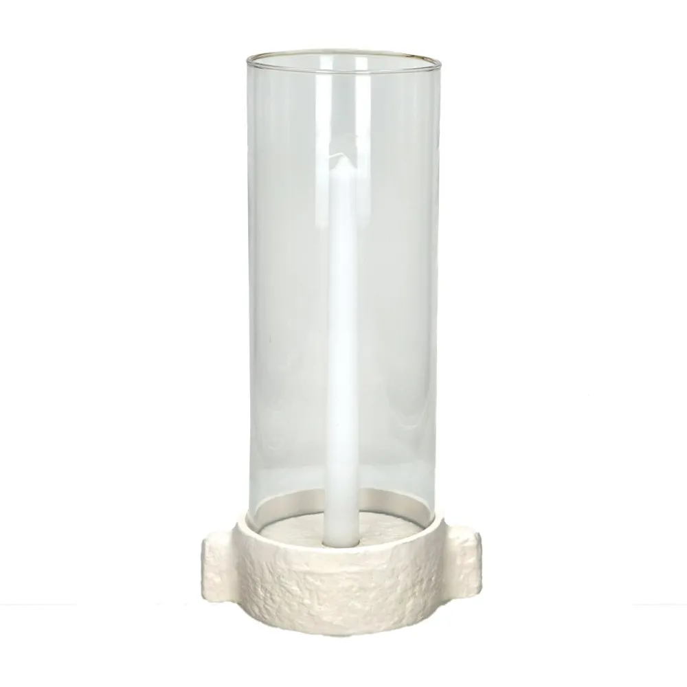Pomax Photophores / T-lights-TRULLI - bougeoir - aluminium / verre - L 17 x W 12,5 x H 35 cm - blanc cassé