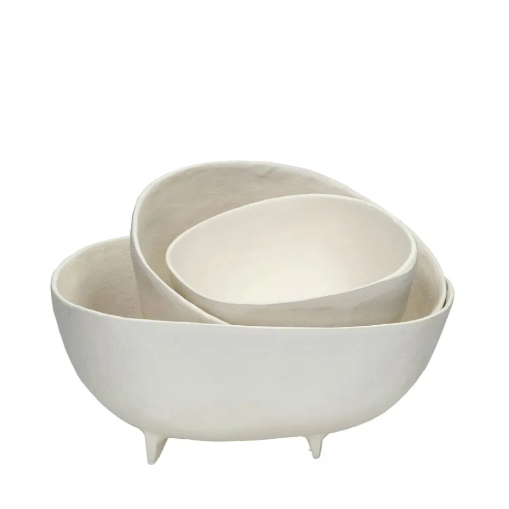 Pomax Bols & Paniers-TRULLI - set/3 bols - aluminium - L 16/20/26 x W 15,5/21,5/27 x H 8/10/10 cm - blanc cassé