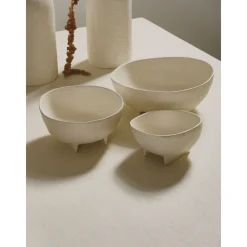 Pomax Bols & Paniers-TRULLI - set/3 bols - aluminium - L 16/20/26 x W 15,5/21,5/27 x H 8/10/10 cm - blanc cassé
