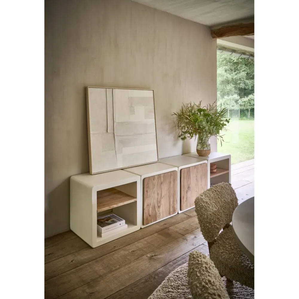Pomax Étagères-VERONA - rack 1 étagère - enduit à la chaux / bois d'acacia - L 60 x W 50 x H 60 cm - blanc cassé
