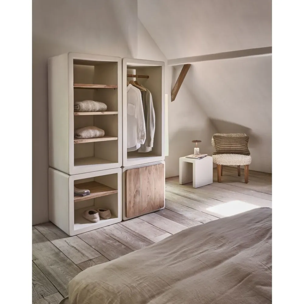 Pomax Étagères-VERONA - rack 3 étagères - enduit à la chaux / bois d'acacia - L 60 x W 50 x H 120 cm - blanc cassé