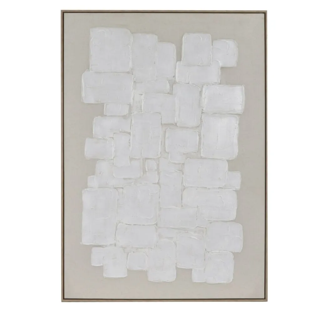 Pomax Tableau / Déco Murale-VICENZA - toile avec cadre - lin / bois de pin - L 103 x W 4,3 x H 143 cm - blanc cassé