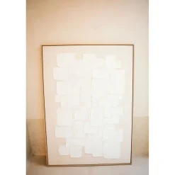 Pomax Tableau / Déco Murale-VICENZA - toile avec cadre - lin / bois de pin - L 103 x W 4,3 x H 143 cm - blanc cassé