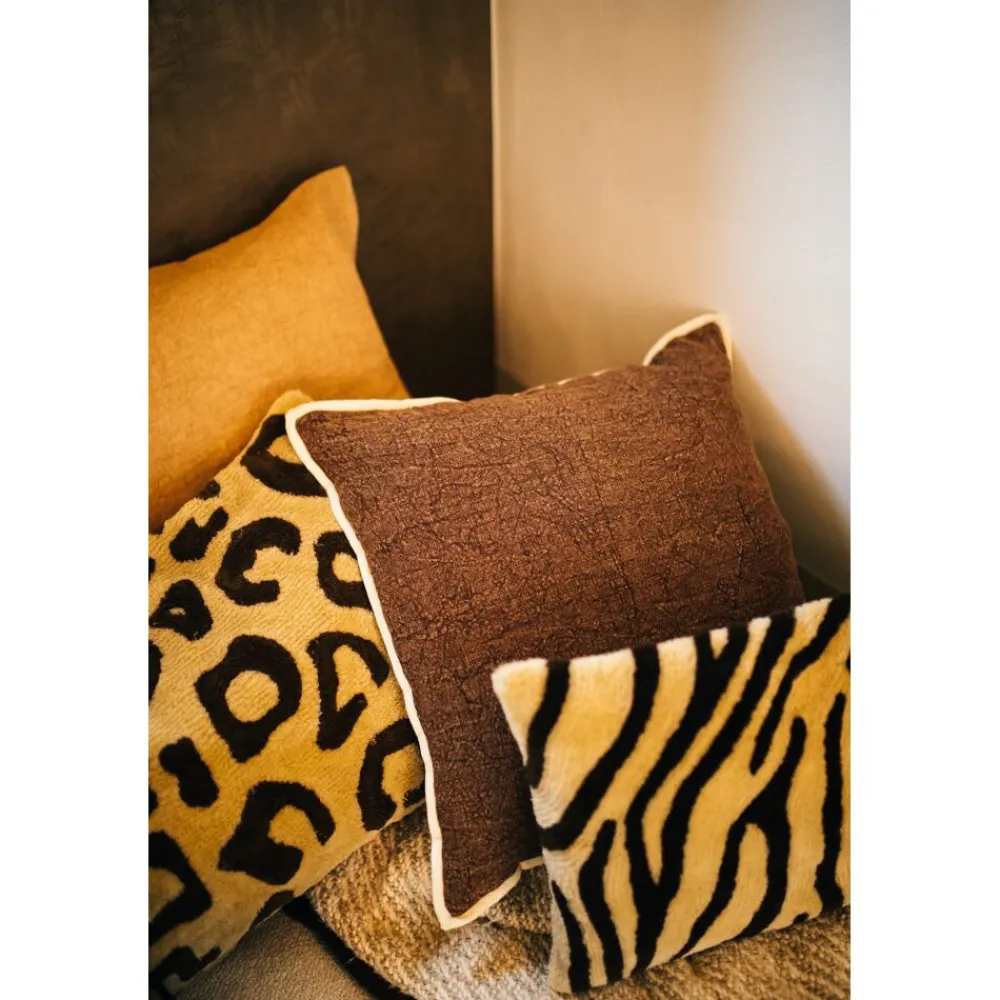Pomax Coussins-WILDLIFE - coussin - coton / lin - L 60 x W 40 cm - chocolat