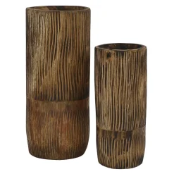Pomax Vases-ZEBRA - set/2 vases - bois de paulownia - DIA 22/28 x H 50/65 cm - naturel